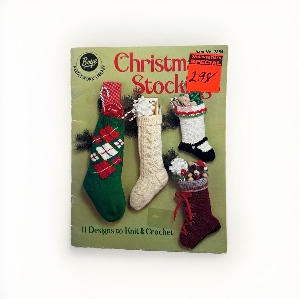Boye Needlework Christmas Stockings Knit Crochet Pattern Book Mary Thomas 7384